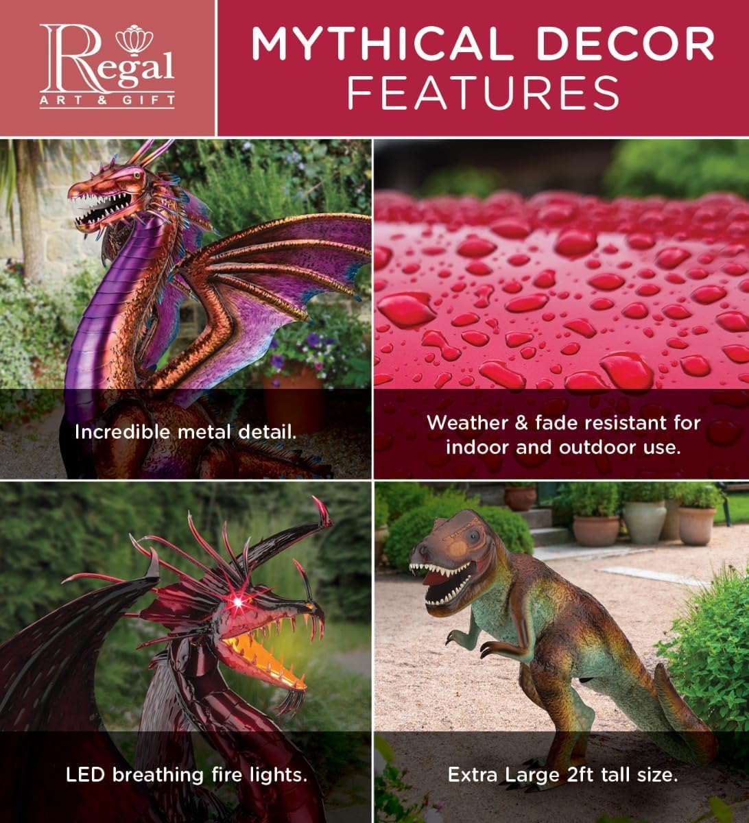 Regal Art & Gift Dragon Metal Statue – Indoor Outdoor Decorative Sculpture for Home & Garden Décor, Weather-Resistant Yard Art Figure for Patio, Lawn, Red - Bronze