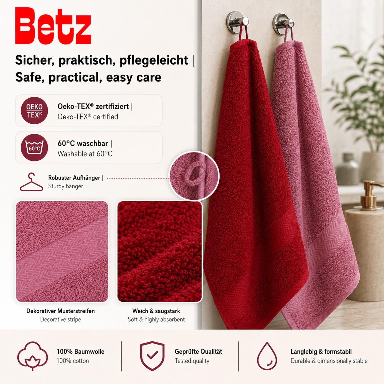 Betz 12-częściowy zestaw ręczników PREMIUM 100% bawełna 2 ręczniki kąpielowe 4 ręczniki do rąk 2 ręczniki dla gości 2 ręczniki do rąk 2 rękawice do mycia kolor rubinowy czerwony/jagodowy