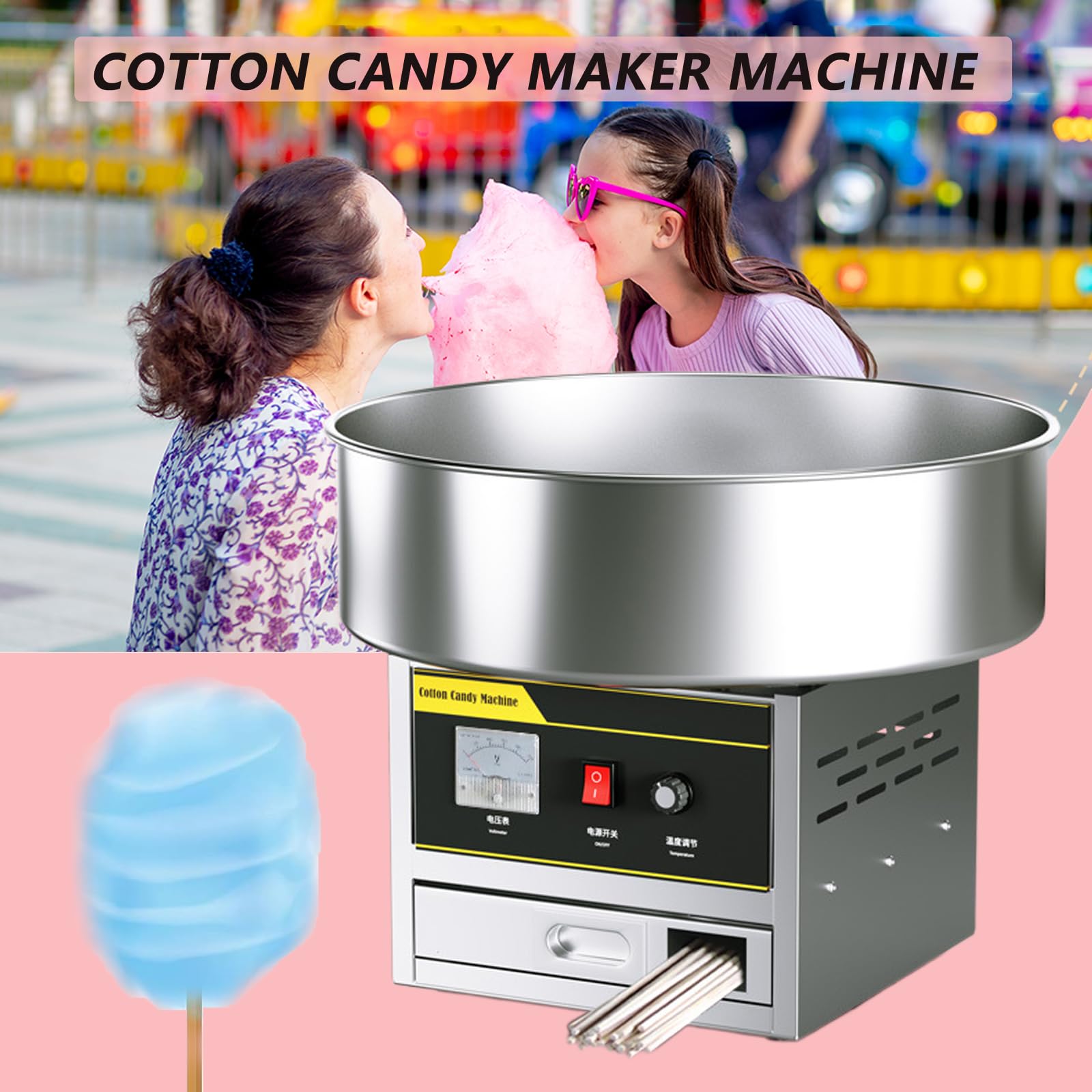 Machine à Barbe à Papa Professionnelle, Machine à Barbe à Papa De 1200 W, Appareil à Barbe à Papa avec Bol en Acier Inoxydable Et CuillèRe à Sucre, IdéAle pour Les Enfants, La Maison,Argent