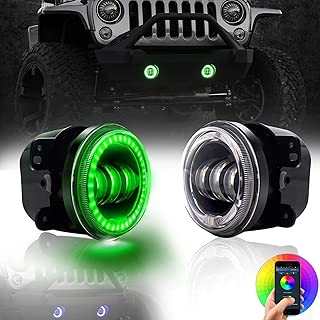 TURBOSII DOT 4Inch LED Fog Lights with RGB Halo for Jeep Wrangler JK JKU TJ LJ Edition Rubicon Sahara Unlimited Dodge Chrysler Cherokee Led Fog Lamps Front Bumper Lights Projector Angle Eye DRL - coolthings.us