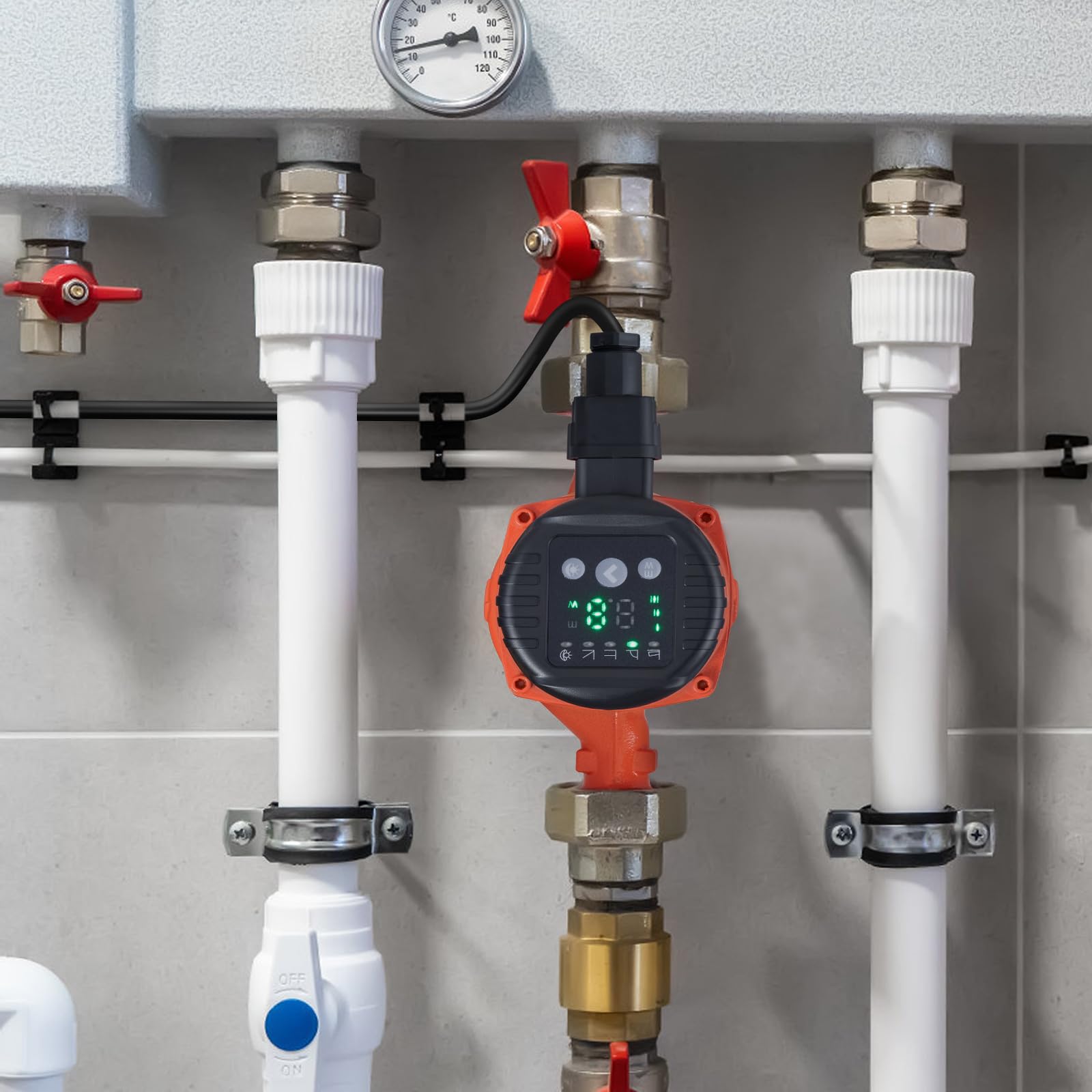 VEVOR Pompa di Circolazione per Acqua Calda, LPS25-8BP-180, Pompa di Riscaldamento, 67 L/min Pompa dell'acqua automatica ECM, 220 V 60 W Altezza di Scarico 8 m per Impianto di Riscaldamento dell'Acqua