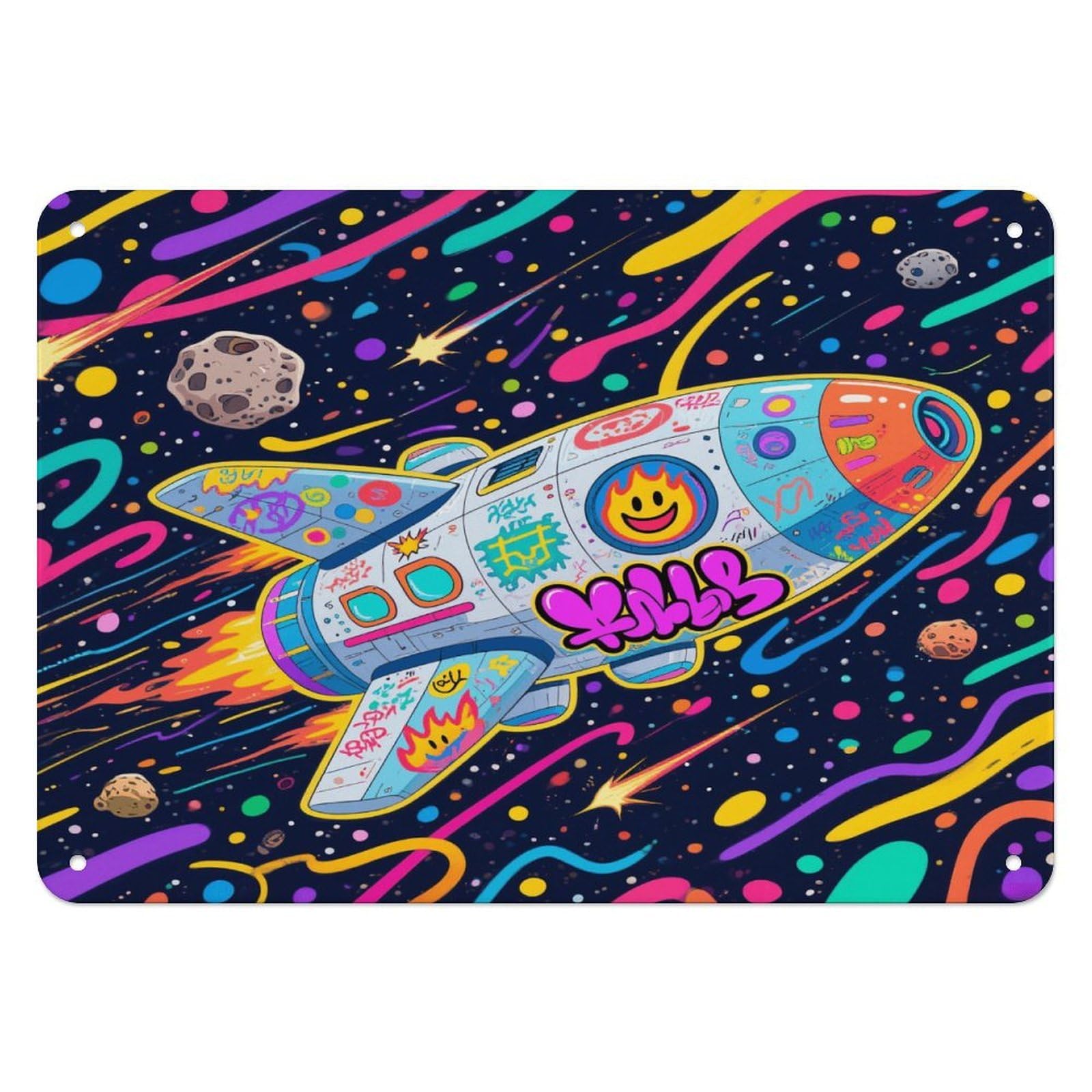 Fekiloot Style Graffiti Spaceship Wall Decor Iron Painting Metal Sign