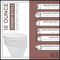 Vista 1 de Vikko Juego de 6 cuencos blancos de cerámica, 10 onzas, de forma elegante, versátil para ensalada, sopa o postre, aptos para lavavajillas