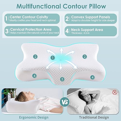 Miniatura 2 de Almohada cervical cervical, almohadas cervicales ergonómicas de espuma viscoelástica, almohadas de contorno lateral para adultos, almohada