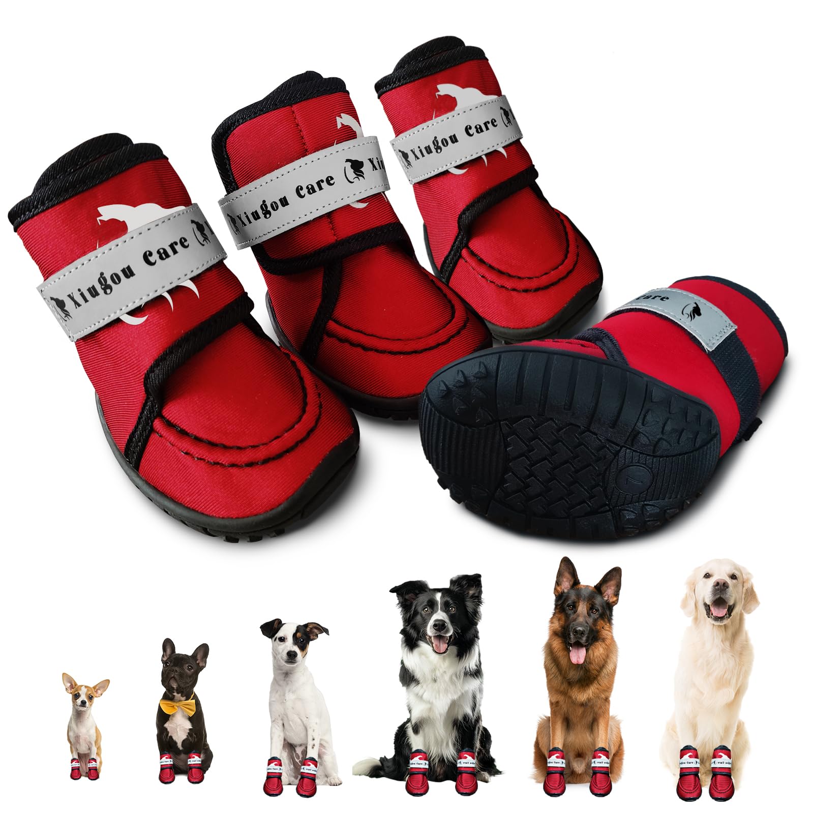 XIUGOU CARE Dog Shoes for Small, Medium and Large Dogs - Waterproof for Rainy Days, Fit for Winter Snow and Hot Summer Roads, with Anti-Slip Soles for