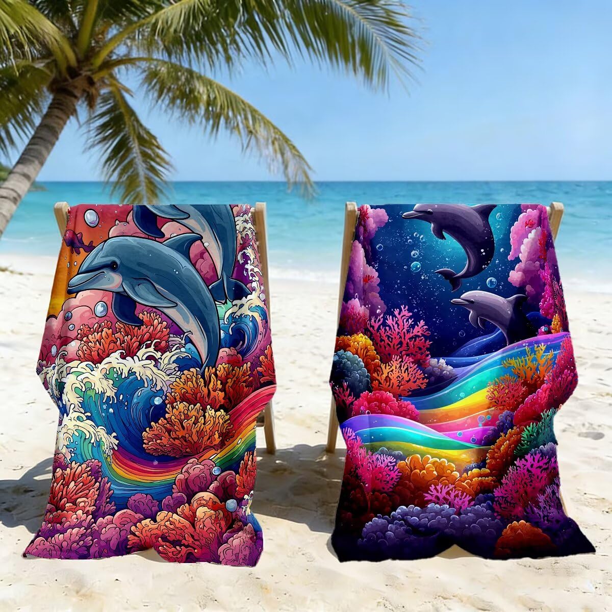 Juego de 2 Toalla Playa Grande 80x160 cm, Secado Rapido Toalla Microfibra Gimnasio, Antiarena Toallas de Playa Océano, Grande Ligera Compacta Toallas Microfibra Mujer Hombre para Viaje Piscina -3894