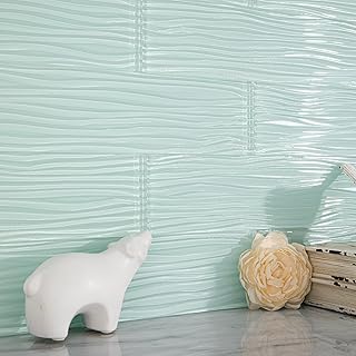 Light Green Glass Subway Tile Water Wave 3 x 12 Inch for Backsplash Kitc...