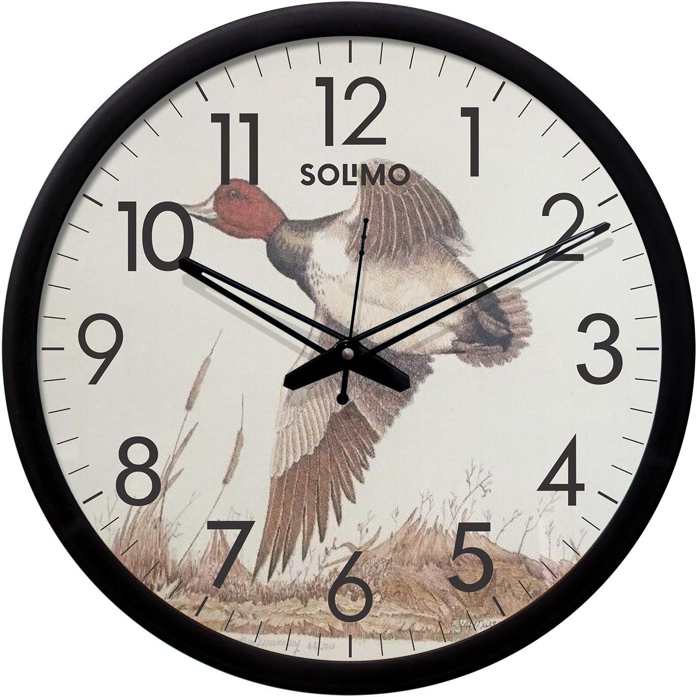 Amazon Brand - Solimo 12-inch Plastic & Glass Wall Clock - Bird Fly (Silent Movement, Black Frame)