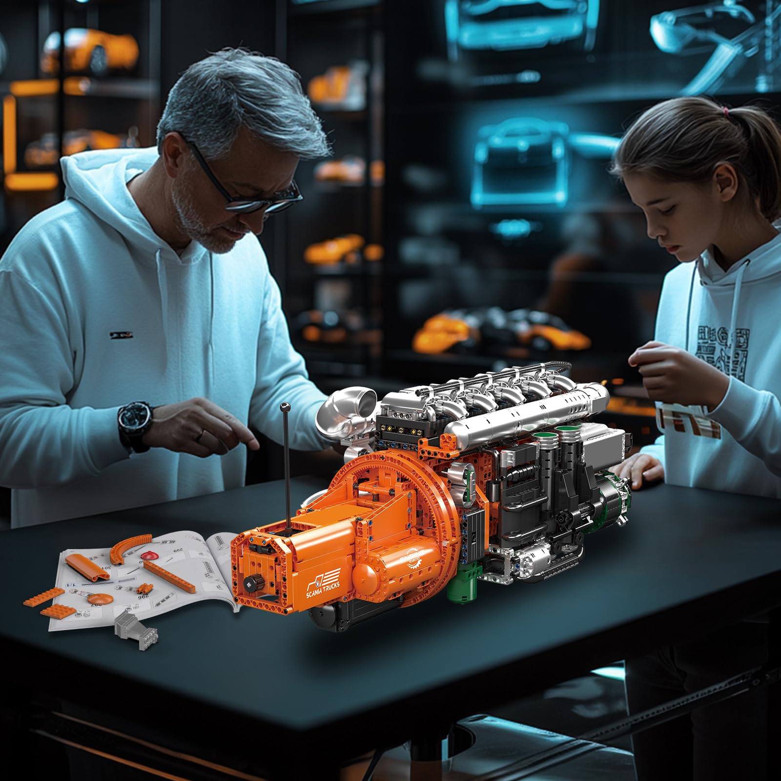 Mould King 10200 Technik LKW-Motor Bausteine Modell, 3236 Teile Klemmbausteine Truck Engine Spielzeug Set als Geschenk und Sammlerstücke (ab 14 Jahren Jungen/Mädchen)