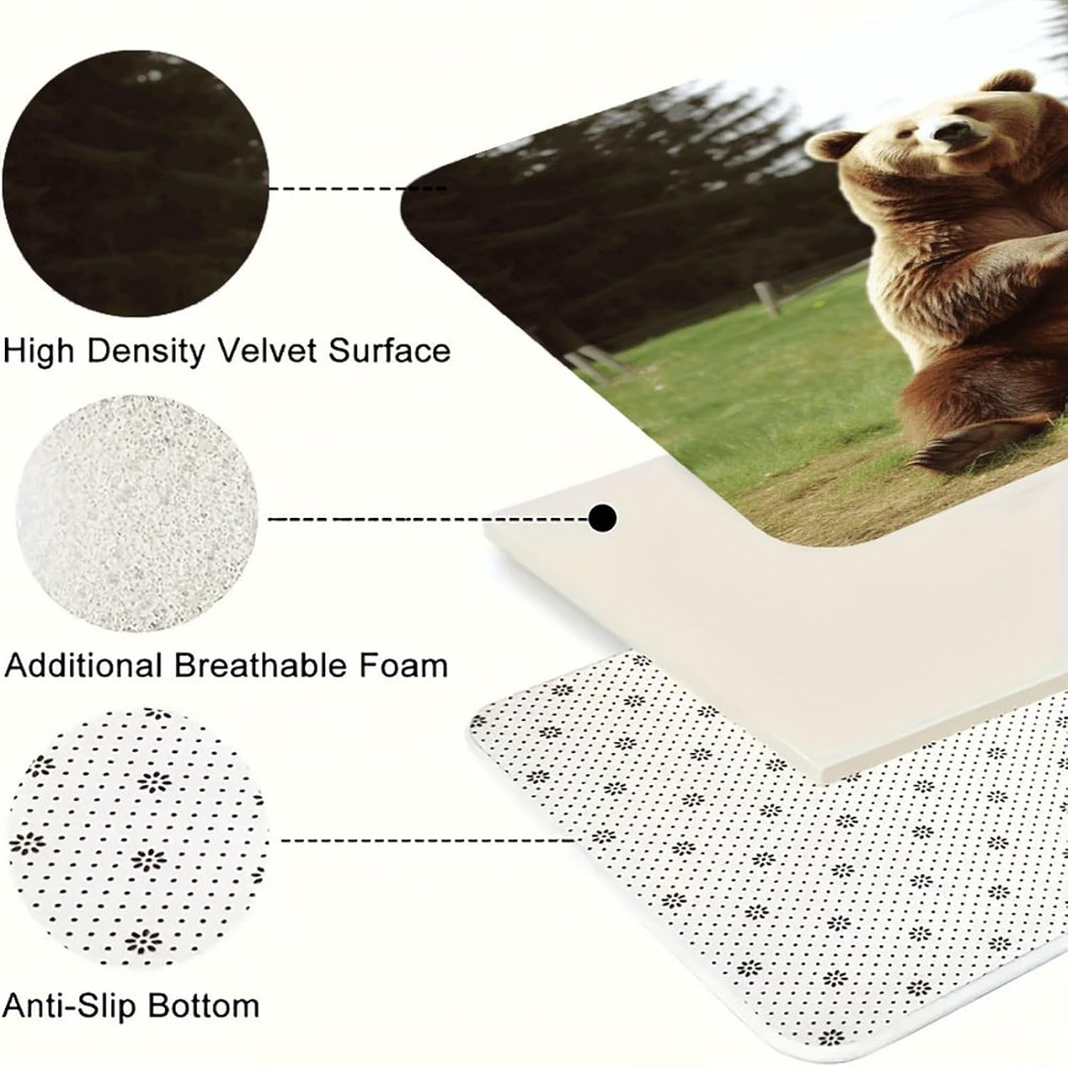 Hi Bear Sit on The Lawn Kitchen Rugs Sets of 3 Washable Non Slip Kitchen Rug Water Resistant Carpet Piece Anti Fatigue Kitchen Mats Soft Comfort Standing Mat Modern Area Rug