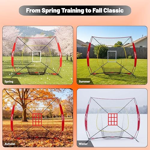 Miniatura 5 de Red de práctica de béisbol y sóftbol de 7 x 7 pies con objetivos de zona de ataque y bolsa de transporte, red de entrenamiento resistente para