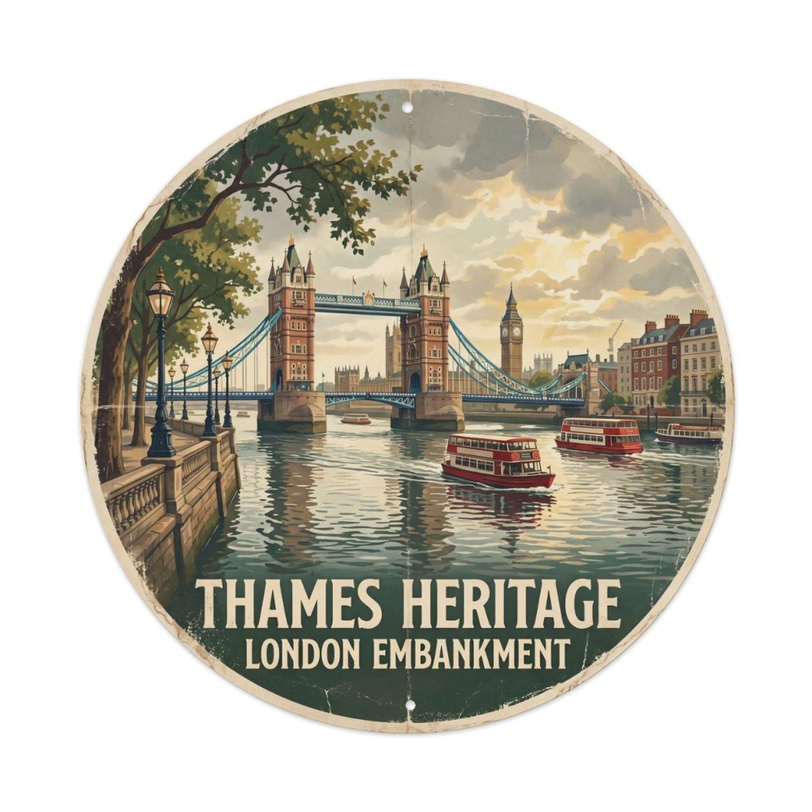 Vintage Travel Thames London Embankment Metal Tin Sign