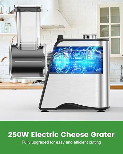 Miniatura 5 de Rallador eléctrico de queso, trituradora eléctrica de 250 W, máquina de ensalada con 5 cuchillas para queso, verduras, frutas y ensalada, fácil