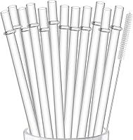ALINK 12-Pack 10.5" Reusable Clear Hard Plastic Straws for Stanley, YETI, Starbucks 16-32oz Tumblers + Cleaning Brush