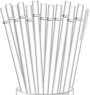 ALINK 12-Pack 10.5" Reusable Clear Hard Plastic Straws for Stanley YETI Starbucks Tumblers + Cleaning Brush