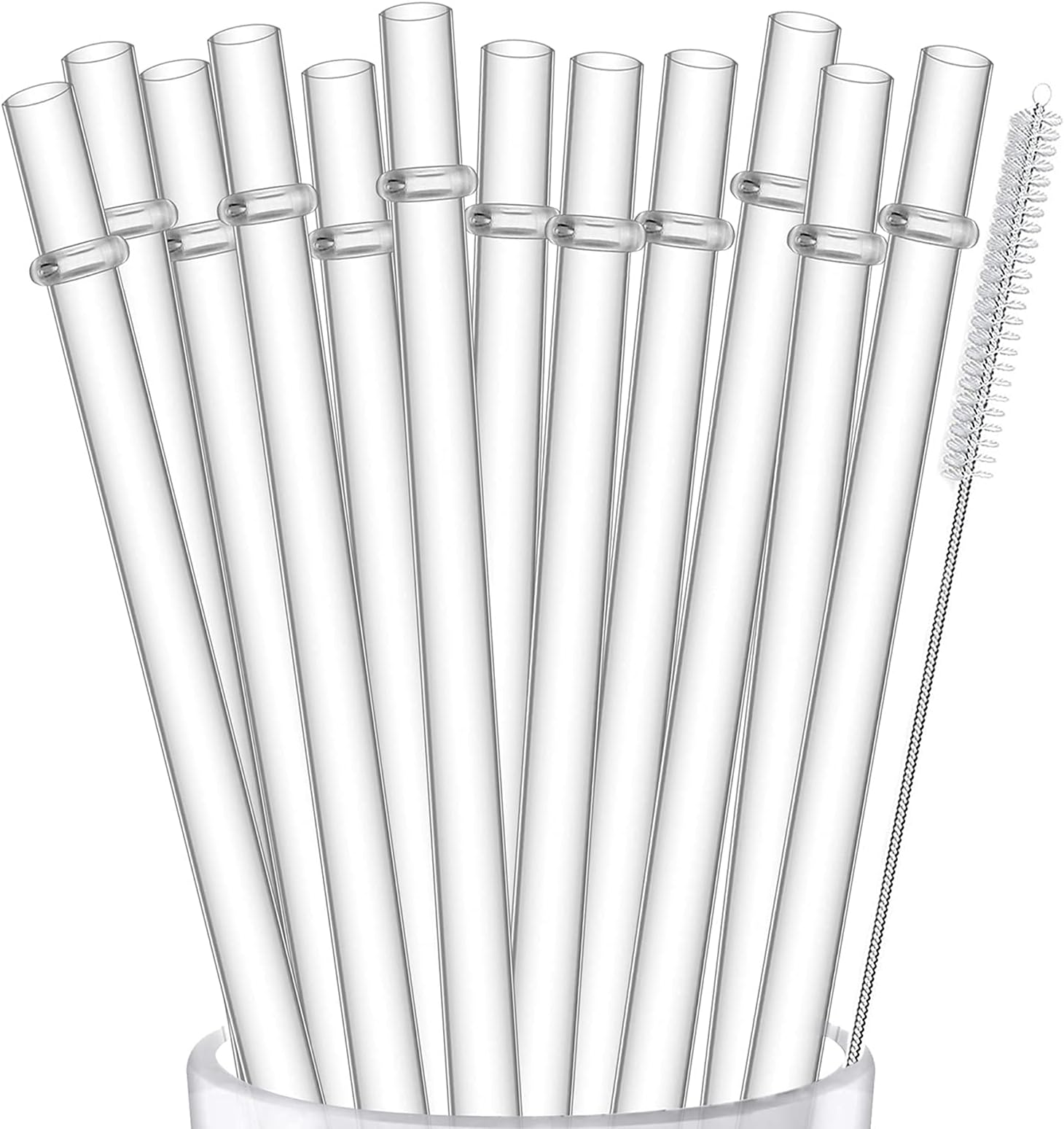 ALINK 12-Pack Reusable Hard Plastic Clear Straws, 10.5 inch Long Tumbler Straws for 16 OZ 20 OZ 30 OZ Stanley, YETI, Starbucks Tumblers with Cleaning Brush
