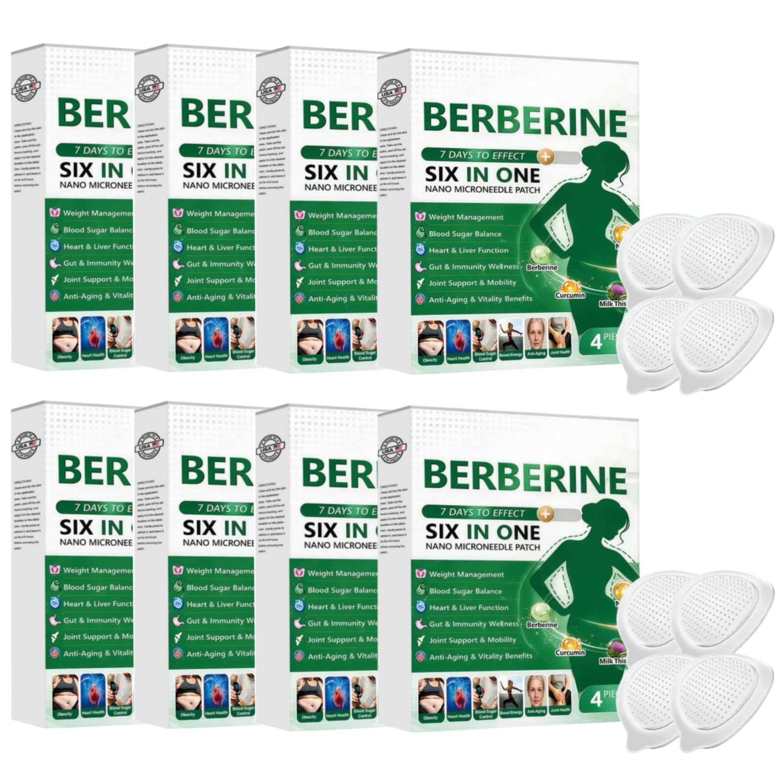 Berberine Nano-Microneedle Slimming Patches, ingredienti naturali, facili da usare, invisibili sotto abbigliamento, adatti per uomini e donne.