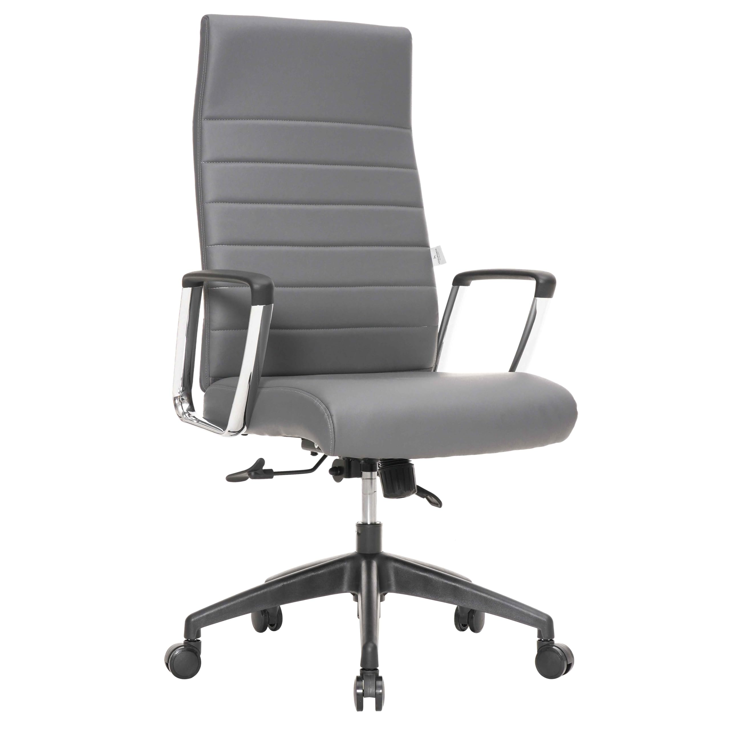 LeisureMod Hilton Modern Conference High Back Leather Ergonomic Executive Office Chair with Adjustable Height &amp; Swivel for Home and Office Room