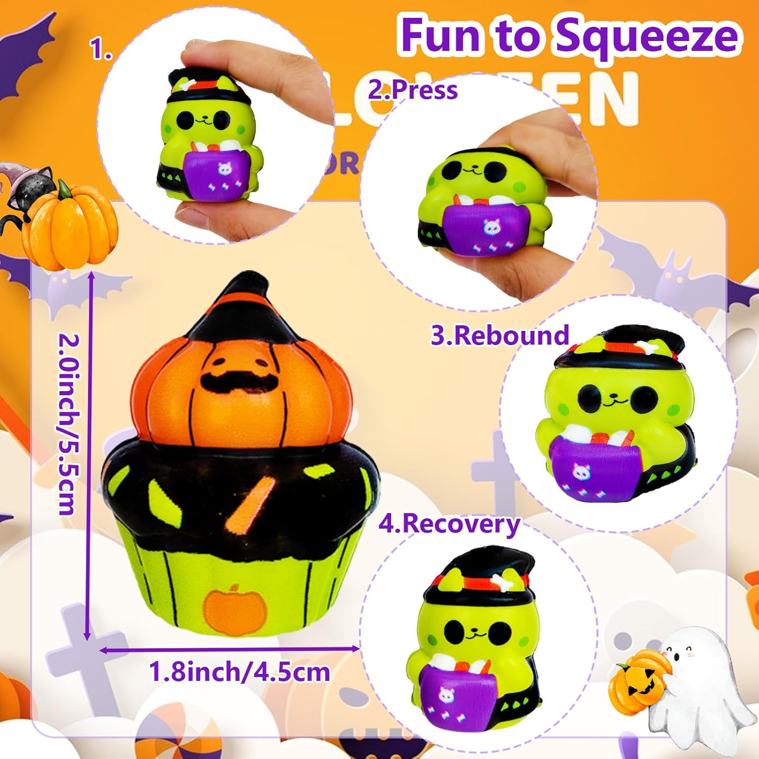 24 Pack Halloween Party Favors Filled with Squishy Toys,Slow Rising Squishy Toy with Fillers,Cute Stress Relief Squeeze Toys for Kids Gifts,Birthday,Class Prizes,Goodie Bags Stuffers - Image 2