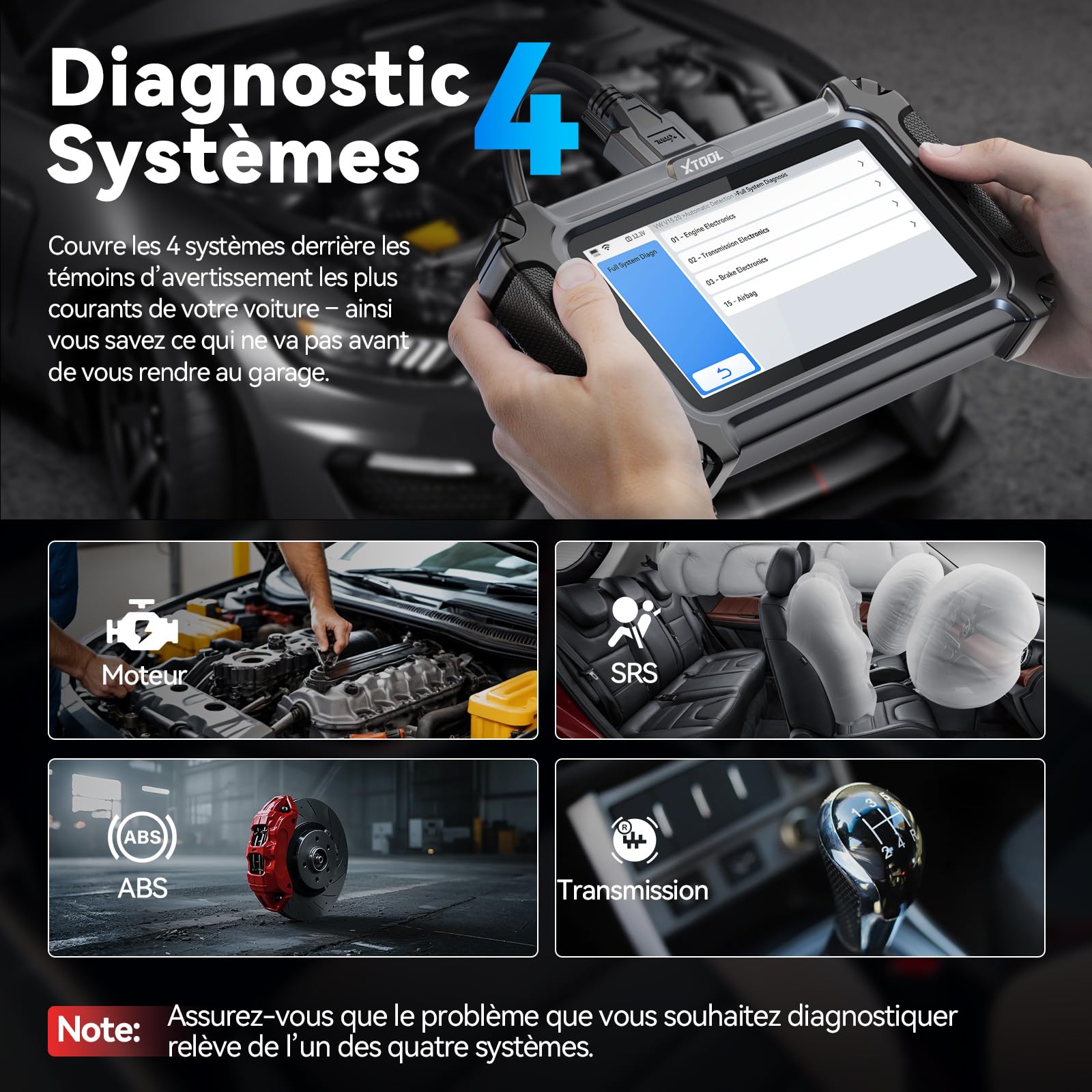 XTOOL Scanner D5S OBD2 : Outil de Diagnostic de Voiture 2026 avec 16 Réinitialisations, Transmission ABS SRS Moteur Lecteur de Codes avec Can FD, AutoVIN, Fonctions OBD2 Complètes, Mises à Jour à Vie