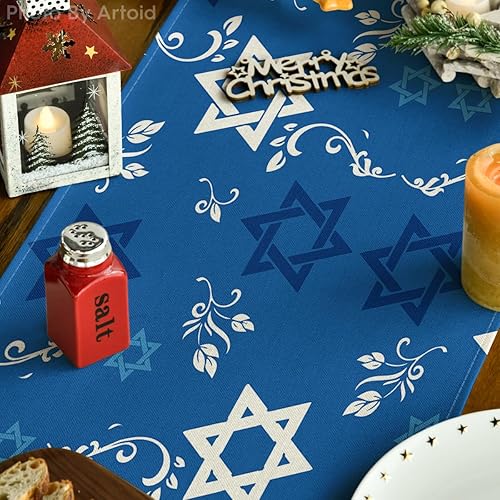 Miniatura 3 de Artoid Mode Camino de mesa de Pascua hexagonal azul menorá judía Hanukkah decoración de mesa de comedor para interiores y exteriores decoración de