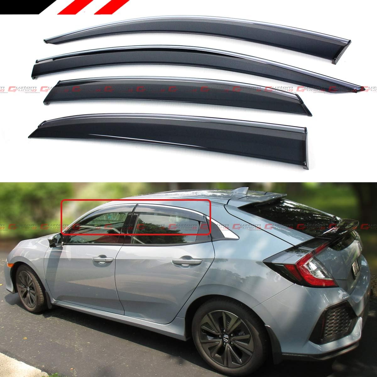 Premium Chrome Trim Clipon Window Visor Rain Guard Wind