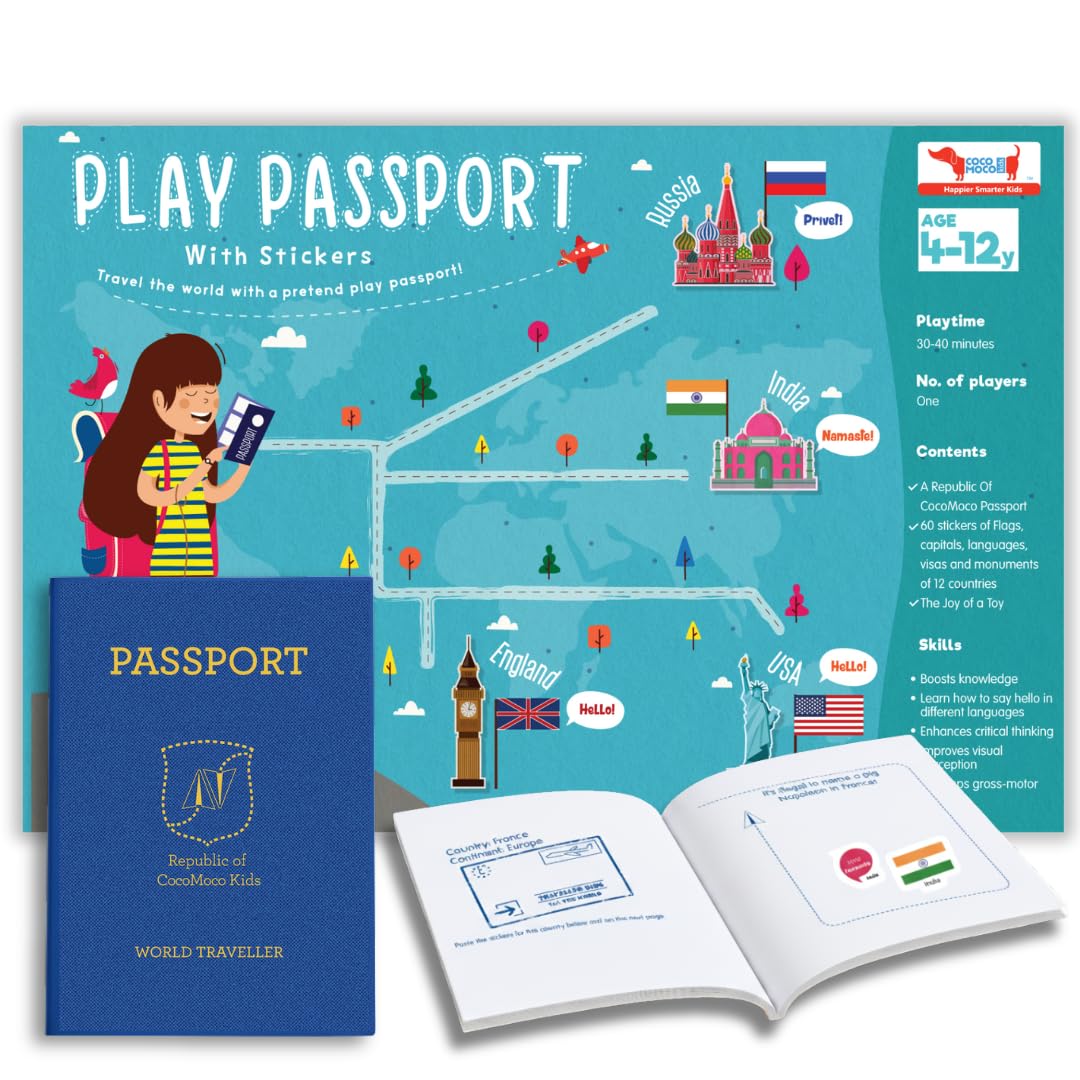 Sponsored Ad - Play Passport for Kids, Geography Educational Toy Activity Kit with Reusable Stickers and World Map, Return Gift for Kids Ages 4-11 Year olds