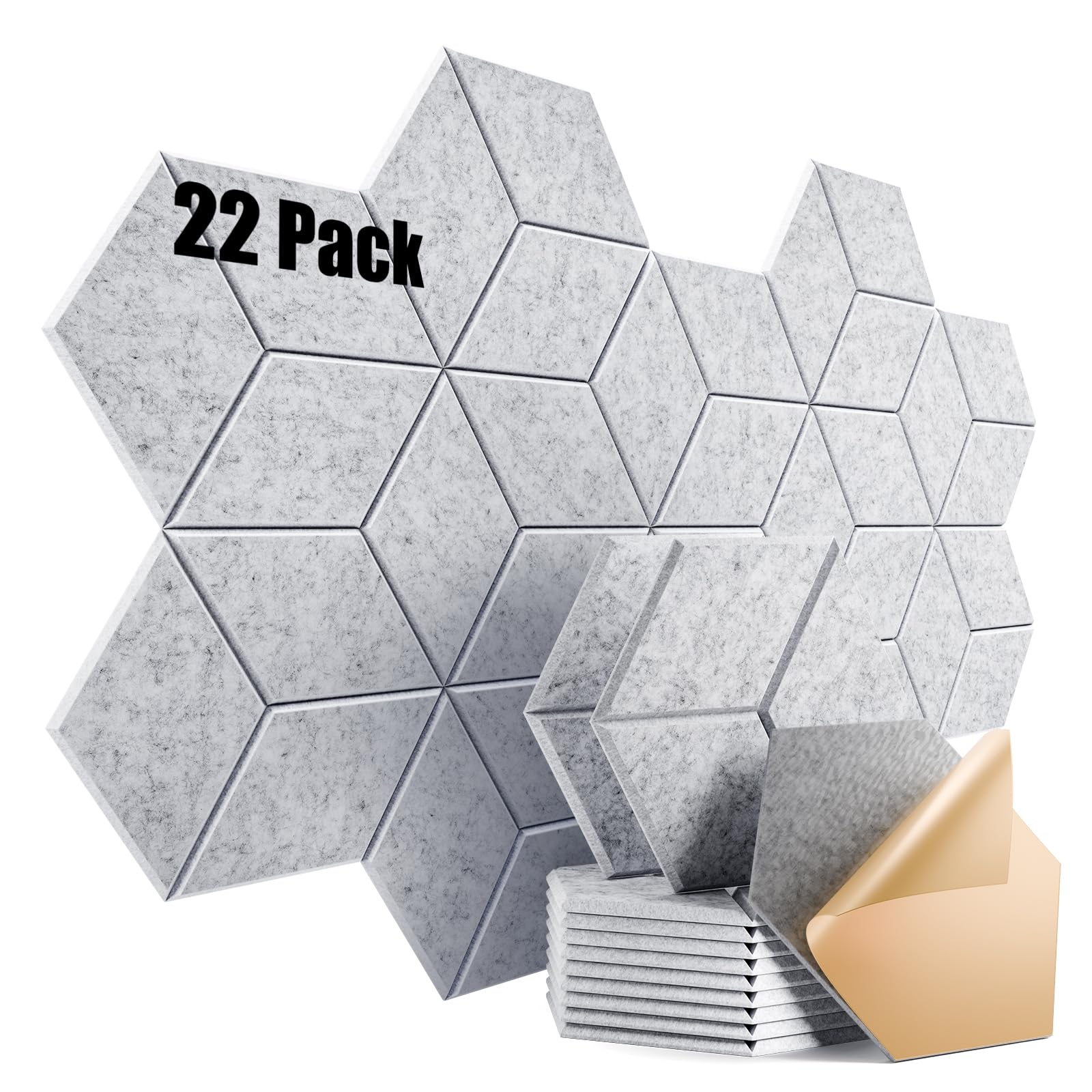 22 Pack Self-Adhesive Acoustic Panels 12" X 10" X 0.4" - Sound Proof Foam Panels with High Density, Y-Lined Design, Flame Resistant, Absorb Noise and Eliminate Echoes(Silver Gray)