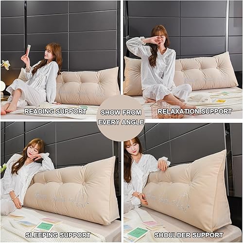 Miniatura 5 de ZZYK Almohada de cabecera con cuña, almohada de lectura de forro polar, almohada para descanso de lectura, cojín de respaldo triangular grande para