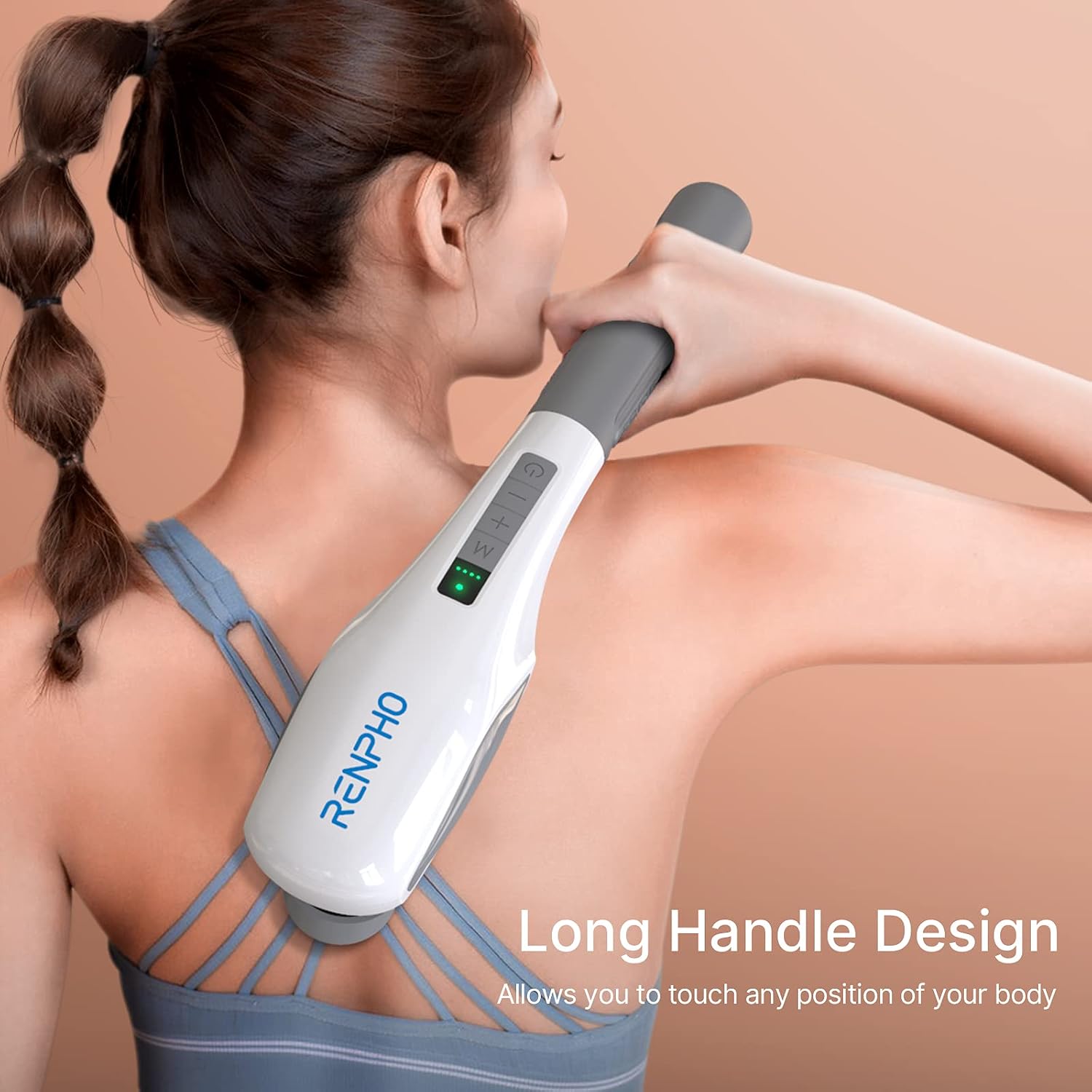 RENPHO Extend Massage Gun, 2 in 1 Electric Hand held Back Massager Gun Deep Tissue, Percussion Muscle Massage Gun for Athletes with Type-C Charging, Portable Massagers For Neck and Back Christmas Gift
