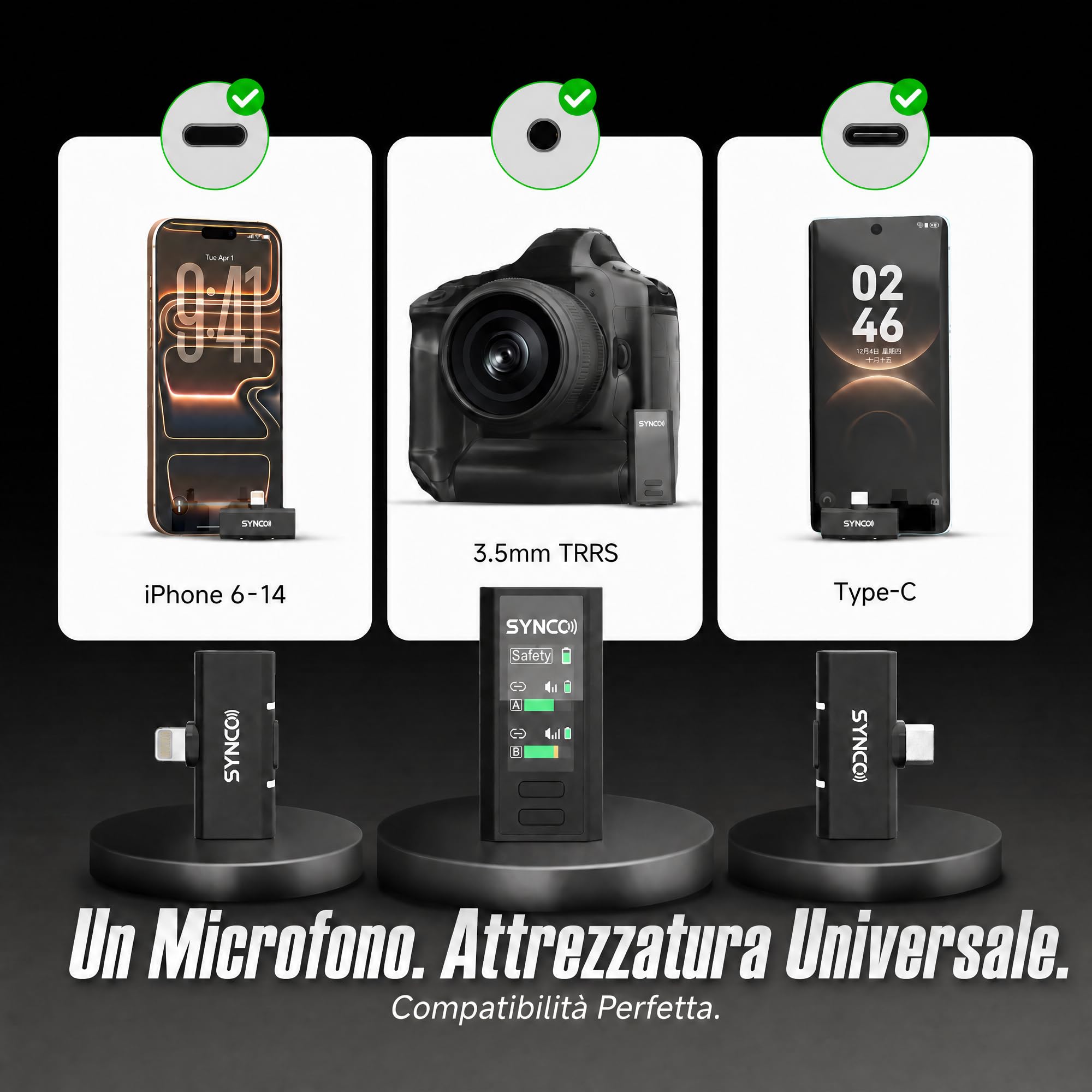 SYNCO G4 Microfono Lavalier Wireless per iPhone7-17/Android/Fotocamera, 2,4 GHz Doppio Canale, Batteria da 20 ore con custodia di ricarica,300 m, Riduzione del rumore per YouTube TikTok Vlog/Streaming