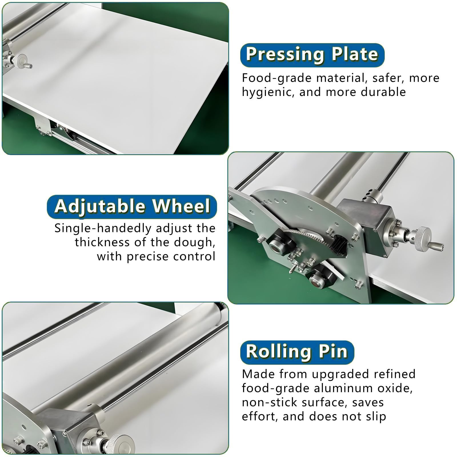 Laminadora De Masa De Acero Inoxidable -Laminadora Masa Croissant Sobadora Plegable Profesional Alta Eficiencia, Acero Inoxidable, Grosor Ajustable 0.07"-1.18 "(2-30mm) Para PanaderíAs
