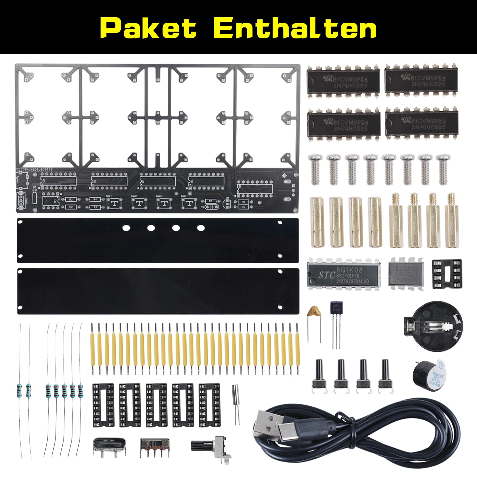 Kit Orologio Digitale con Display LED 4 Cifre - Kit Saldatura per Principianti, Luminosità Regolabile, Visualizzazione Data/Settimana, Pratica Elettronica Fai da Te per Appassionati