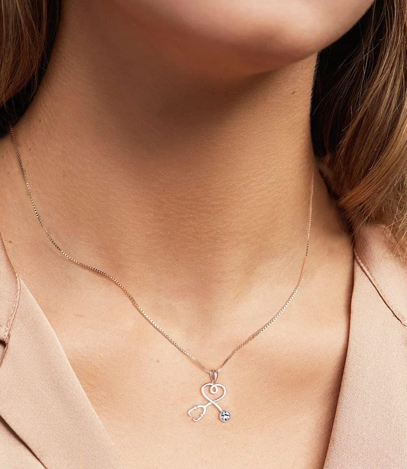 AOBOCO Collar Mujer Plata de Ley 925 con Colgante Corazon en Forma de Estetoscopio Joyería Regalo para Enfermero Médico Estudiantes de Medicina Esposa Amigos Cumpleaños