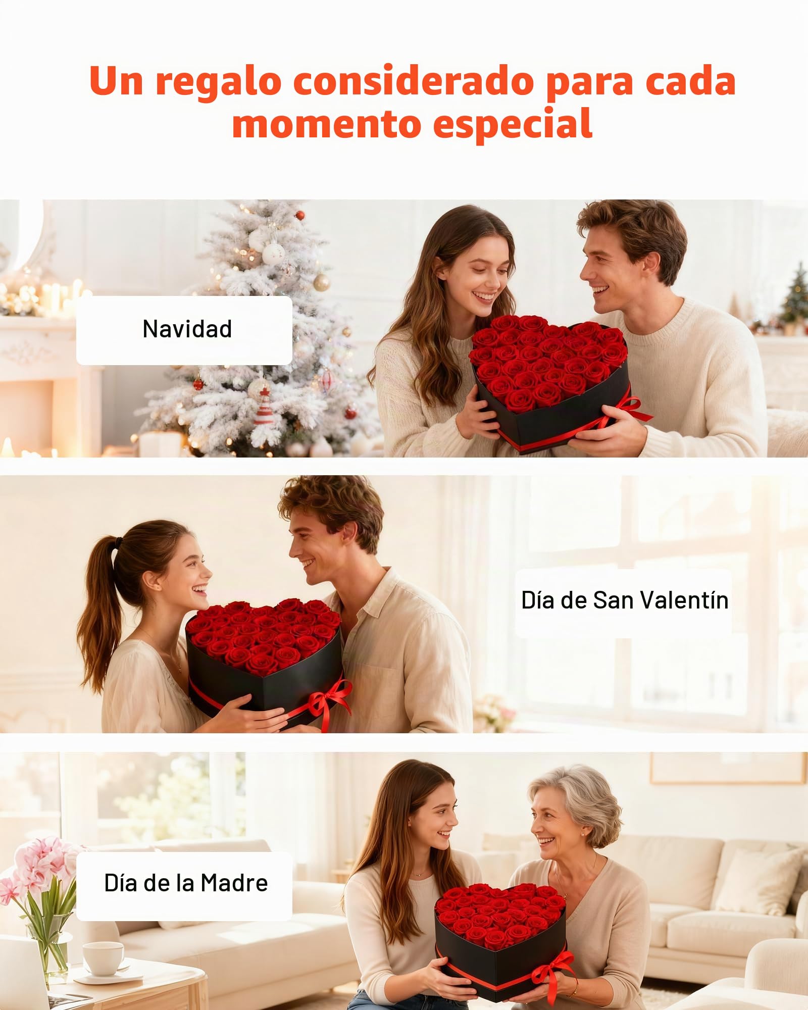 VEVOR 27 Rosas Eternas en Caja con Forma de Corazón, Ramo de Flores Preservadas, Caja de Regalo de Flores para tu Esposa, Madre, Pareja, para Boda, Día de la Madre, San Valentín, Navidad, Rojo