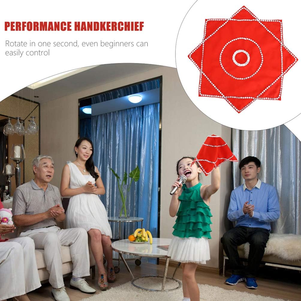 jojofuny 2pcs Red Handkerchief Chinese Dance Towel Flower Art Vintage Stage Performance Prop Decor 50X50cm