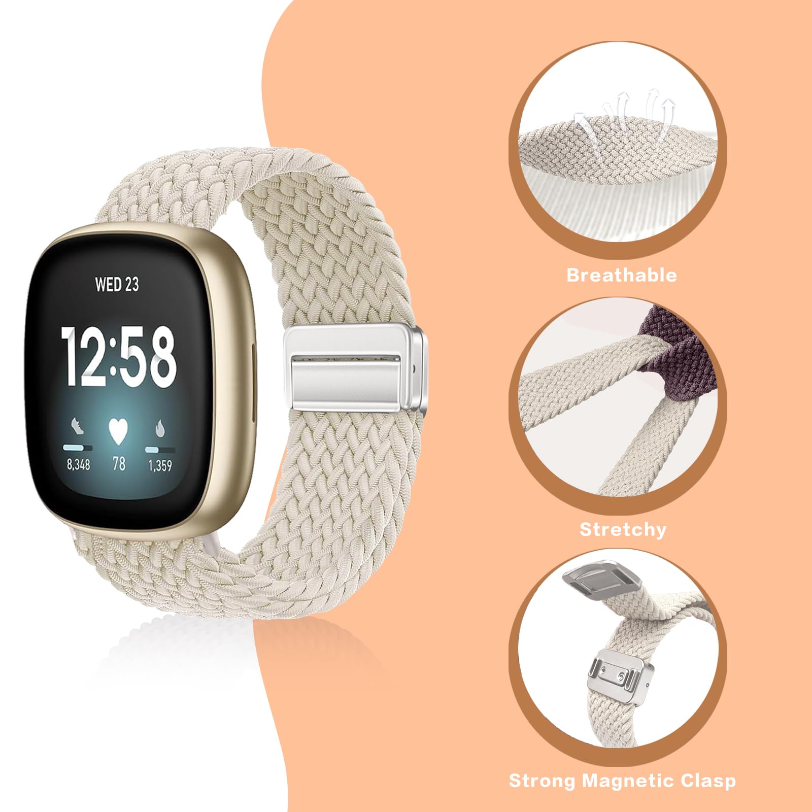 Zythtic Braided Strap Compatible with Fitbit Versa 4 Strap/Fitbit Versa 3 Straps/Fitbit Sense Strap/Sense 2 Strap - Image 2