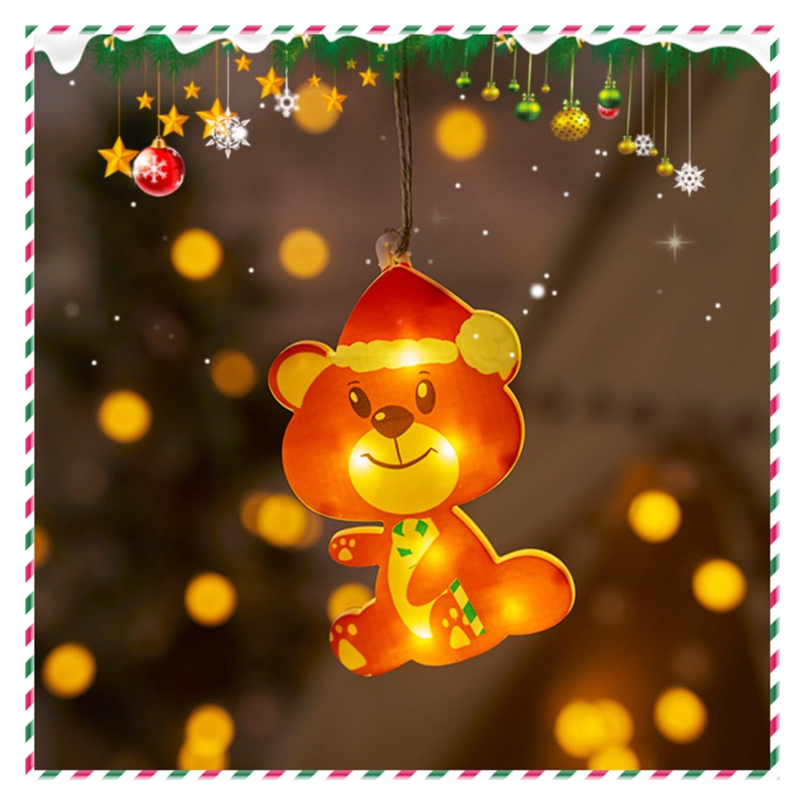 Christmas LED Light Christmas Tree Hanging Light Santa Claus Snowman Elk Bell Fairy Lights New Year Party Wedding Holiday Decor (Color : B-Bear)