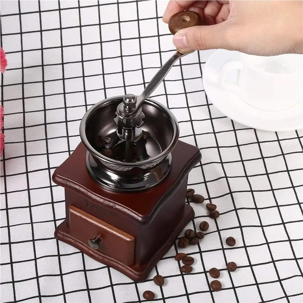 Klassische Retro-Kaffeebohnenmühle, Holz, Handkurbel, Kaffeemaschine, professionelle Barista, Zuhause, Kaffee-Zubehör, dunkel