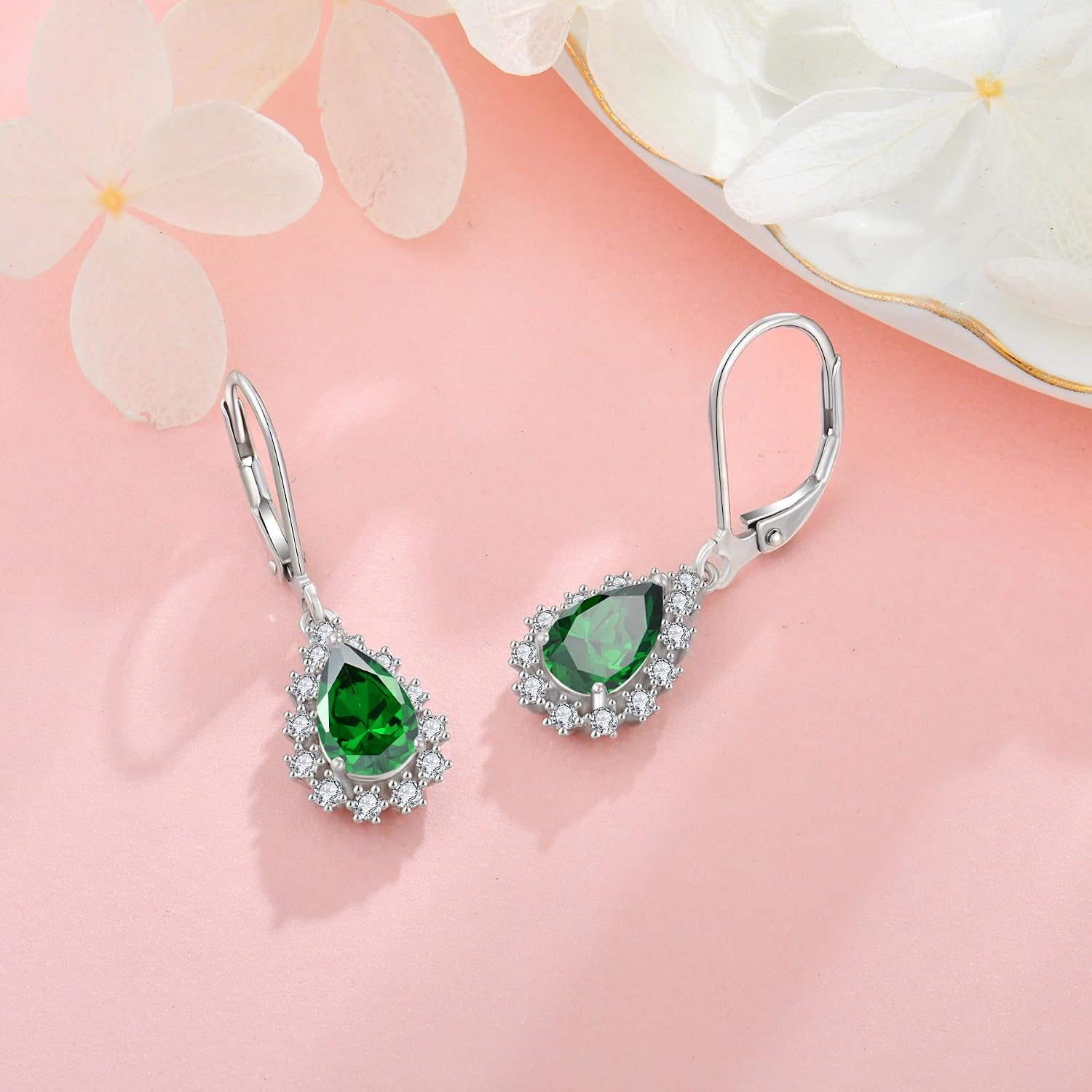 Teardrop Dangle Drop Earrings Leverback Earrings 925 Sterling Silver Cubic Zirconia Earrings Christmas Gift for Women Her Wife Mother