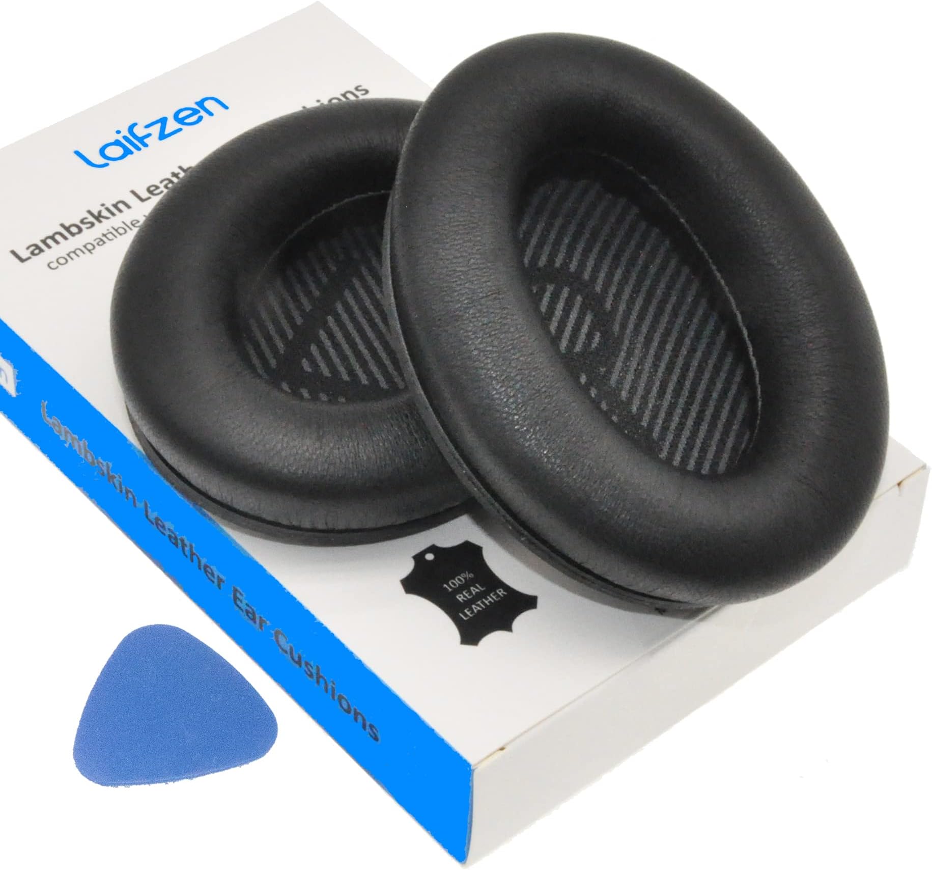 Lambskin Earpads Cushions Replacement for Bose QuietComfort QC 35 II QC35ii QC35 Headphones Sheepskin Soft Leather Ear Pads Black and Silver Color (Black)