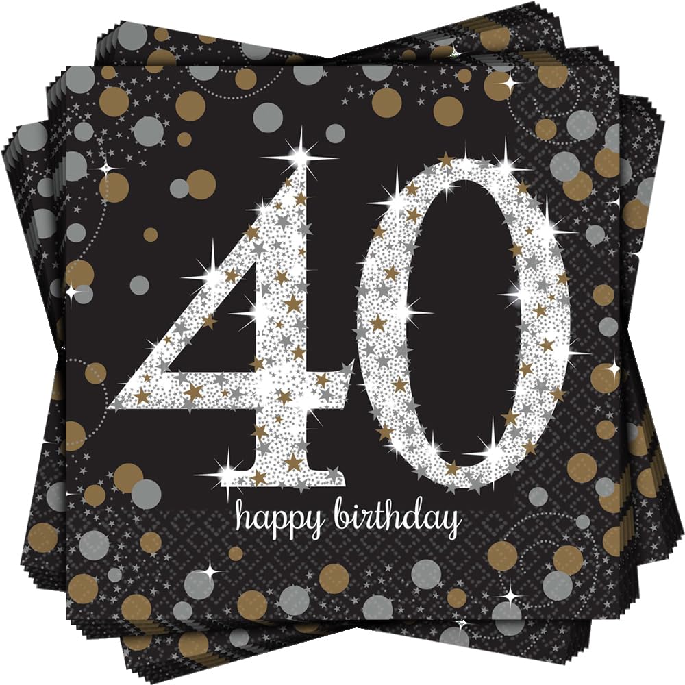 Amscan 511545 - Gold Sparkling Celebration 40th Birthday Luncheon Napkins - 16 Pack