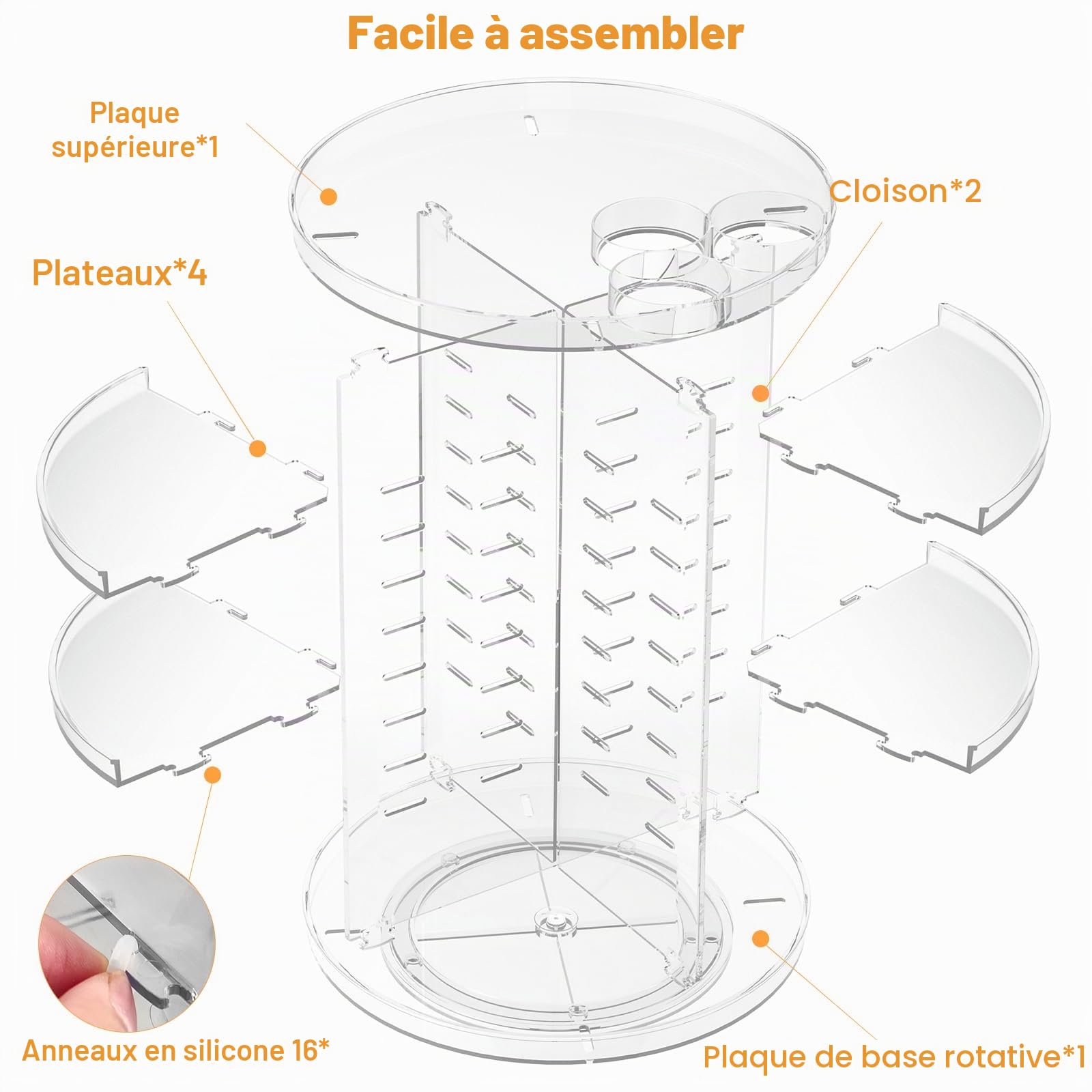 Organiseur de maquillage rotatif, 8 couches réglables pour soins de la peau, présentoir cosmétique avec porte-pinceau, plateau de parfum, carrousel de rangement multifonction pour coiffeuse, salle de