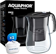 AQUAPHOR Onyx Black Water Filter Jug - Counter Top Design with 4.2L Capacity, 1 X MAXFOR+ Filter Included Reduces Limescale Chlorine & Microplastics Perfect for Families