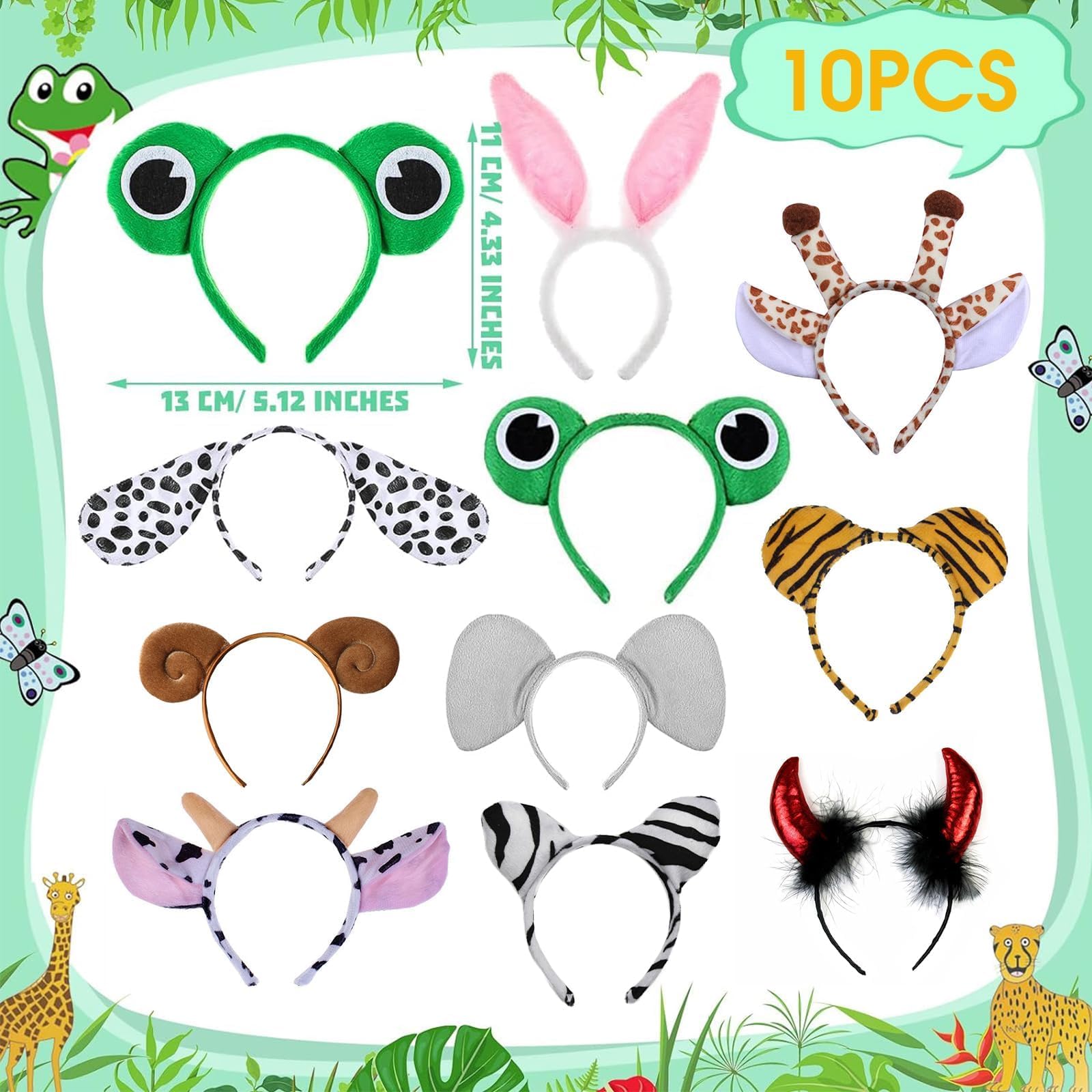 10 Pezzi Animali Orecchie Fasce, Fascia per Orecchie di Animale Cartone Animato, Fascia per Capelli in Maschera per Animali da Festa, Festa a Tema Compleanno Carnevale per Adulti per Bambini
