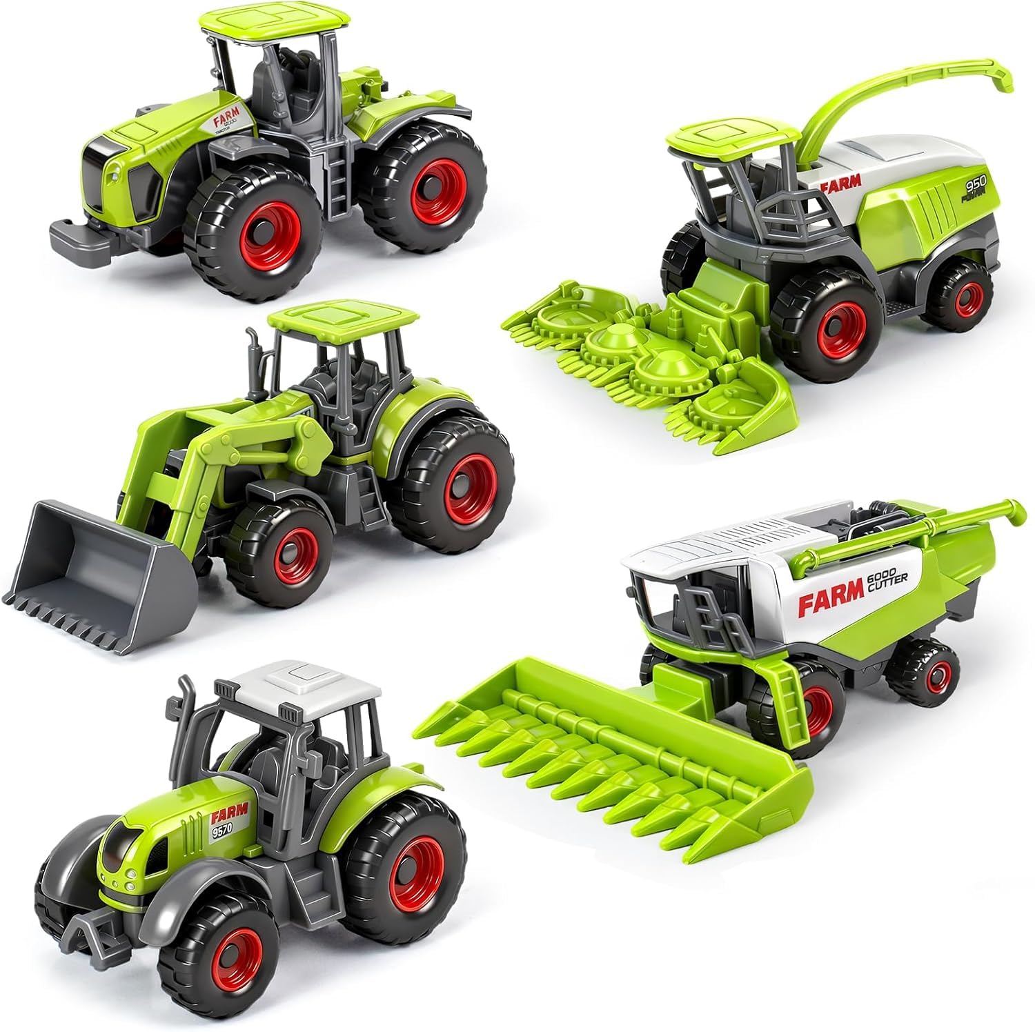 Tcvents Farm Tractor Toys 5Pcs, Plastic & Die Cast Truck Car for Kids Ages 3 4 5 6 7 Year Old Boy Toy, Birthday Gifts Cake Decorations