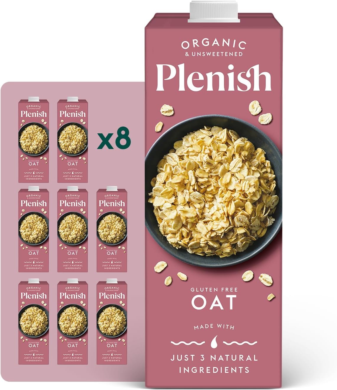 Plenish Organic Unsweetened Oat Milk 1L (Pack of 8)