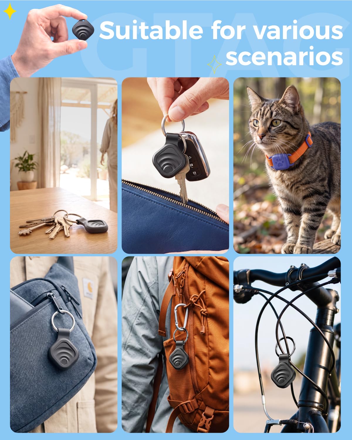 Air Tags pour Android, Air Tags-Lot de 4 étiquettes de suivi d'air avec 6 étuis, autonomie de 2 ans, traqueurs Google et Apple Find pour l'application Google Find Hub et Apple Find My, traqueur de