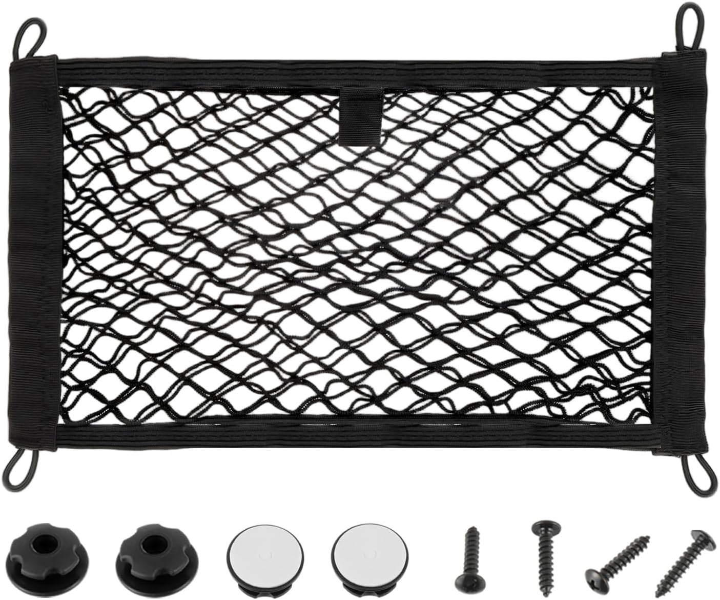 13.8'' x 9.8'' Universal Elastic Cargo Net Pocket with Screws & Hooks for Trunk RV Boats Home Cargo Storage – Keeps Items Secure & Organized(2 Pack)