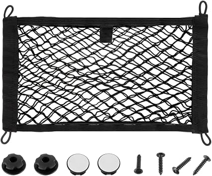 17.7 x 9.8 Universal Elastic Cargo Net Pocket with Screws & Hooks for Trunk RV Boats Home Cargo Storage Keeps Items Secure & Organized1 Pack